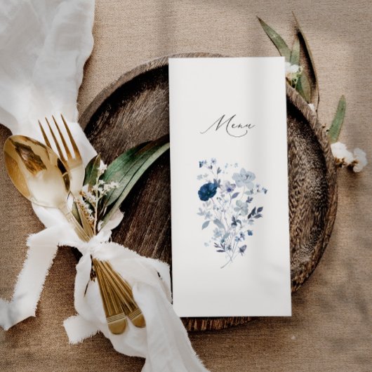 Boho Dusty Blue Wildflower Elegant Bruiloft Menu