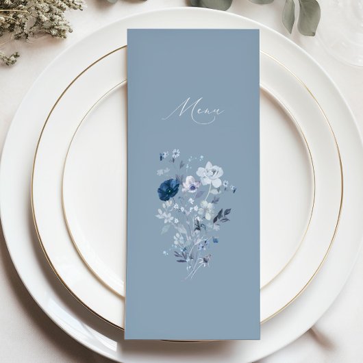 Boho Dusty Blue Wildflower Elegant Bruiloft Menu