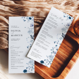 Boho Dusty Blue Wildflower Elegant Trouwprogramma Programmakaart