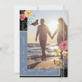 Boho Dusty Blue Wildflower Foto Save the Date (Voorkant)