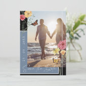 Boho Dusty Blue Wildflower Foto Save the Date (Staand voorkant)