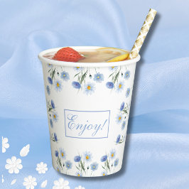 Boho Dusty Blue Wildflower Vrijgezellenfeest Papieren Bekers