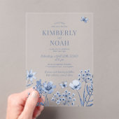 Boho dusty blue wildflowers wedding acryl uitnodigingen (Insitu (Draagbaar))