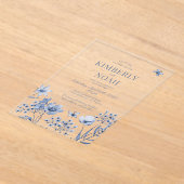 Boho dusty blue wildflowers wedding acryl uitnodigingen (Laagn)