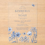 Boho dusty blue wildflowers wedding acryl uitnodigingen (Voorkant)