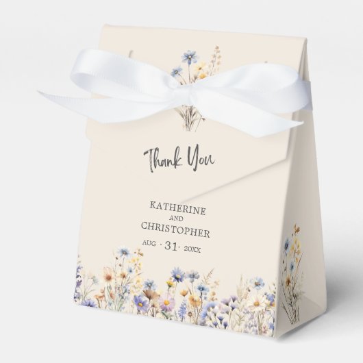 BOHO Dusty Blue Wildflowers Wedding Bedankt Bedankdoosjes (Voorkant Zijde)