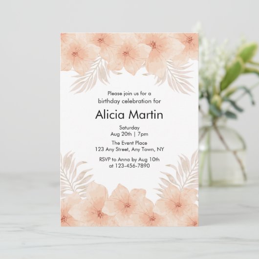 Boho Dusty Blush Bloem Palm Leaf Verjaardag Kaart (Staand voorkant)