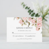 Boho Dusty Bord Roze Rozen Bloemen Groen Bruiloft RSVP Kaartje (Staand voorkant)