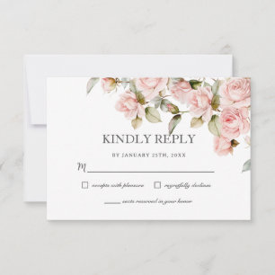 Boho Dusty Bord Roze Rozen Bloemen Groen Bruiloft RSVP Kaartje