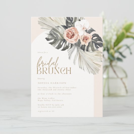 Boho Dusty Floral Bridal Brunch Kaart (Staand voorkant)
