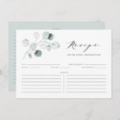 Boho Dusty Green Eucalyptus Leaves Shower Recipe Informatiekaartje (Voorkant / Achterkant)