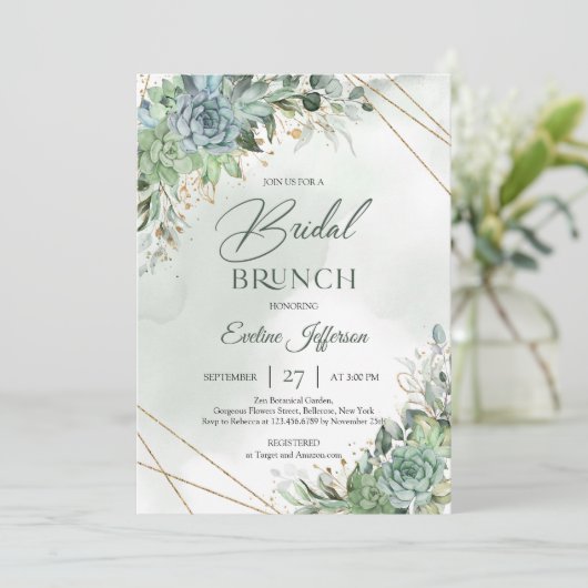 Boho dusty green zuigt goud op Bridal brunch Kaart (Staand voorkant)