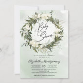 Boho Dusty Greenery Olive Wreath White Roses Kaart (Voorkant)