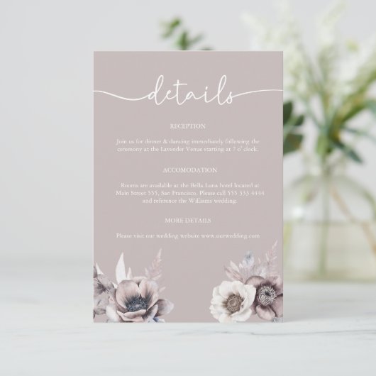 Boho Dusty Mauve Details Wedding Enclosure Kaart (Staand voorkant)