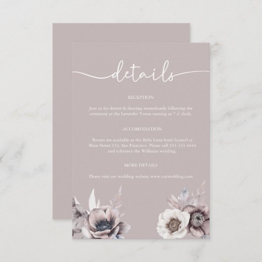 Boho Dusty Mauve Details Wedding Enclosure Kaart (Voorkant / Achterkant)
