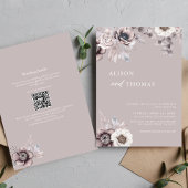 Boho Dusty Mauve QR Code 2 in 1 Weddenschap Kaart