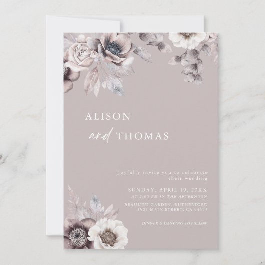 Boho Dusty Mauve QR Code 2 in 1 Weddenschap Kaart (Voorkant)