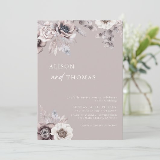 Boho Dusty Mauve QR Code 2 in 1 Weddenschap Kaart (Staand voorkant)