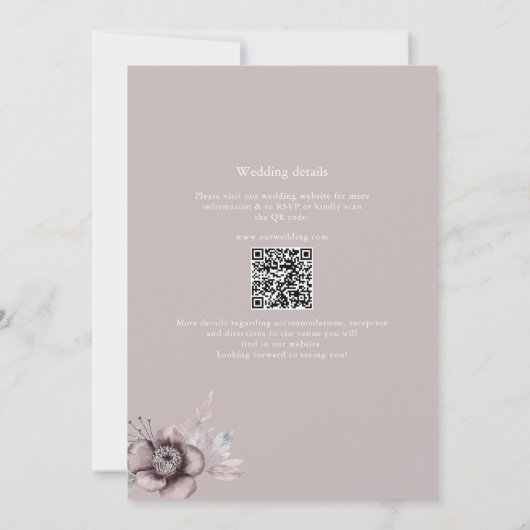Boho Dusty Mauve QR Code 2 in 1 Weddenschap Kaart (Achterkant)