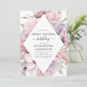 Boho Dusty Paars Sweet 16 Birthday Floral Invitat Kaart (Staand voorkant)