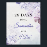 Boho Dusty paarse lavender lila Spring Contdown Poster<br><div class="desc">Boho Dusty paarse lavender lila spring Contdown Sign Dit uitzonderlijke bohse bloemontwerp voorzag in waterverf handbeschilderde paarse, stoffige blauwe, stoffige roze, lila, bruine en beige bloemen en combineerde moderne trendy kalligrafie scriptlettertype. Т zijn onweerstaanbare kleurrijke symfonie staat elegant op de achtergrond van ivoorse waterverf. Fijne paarse en poederblauwe bronbloemen omhullen...</div>