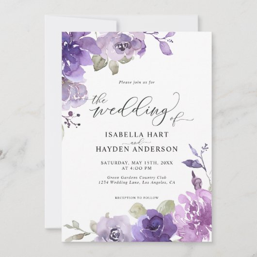 Boho Dusty Paarse Mauve Lila Floral Wedding Kaart (Voorkant)