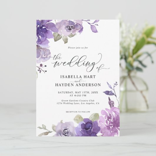 Boho Dusty Paarse Mauve Lila Floral Wedding Kaart (Staand voorkant)