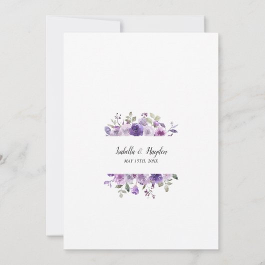 Boho Dusty Paarse Mauve Lila Floral Wedding Kaart (Achterkant)