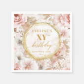 Boho Dusty Pink 80 Verjaardag servetten met bloeme (Voorkant)