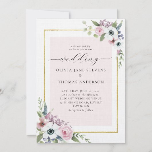 Boho Dusty Pink Anemone Roos Floral Lijst Weddensc Kaart (Voorkant)