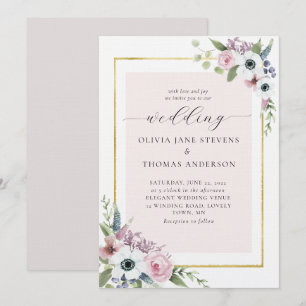 Boho Dusty Pink Anemone Roos Floral Lijst Weddensc Kaart