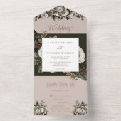 Boho Dusty Pink Floral Bouquet Wedding All In One Uitnodiging (Binnen)