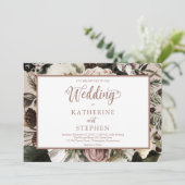 Boho Dusty Pink Floral Bouquet Wedding Invitation Kaart (Staand voorkant)