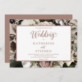 Boho Dusty Pink Floral Bouquet Wedding Invitation Kaart (Voorkant / Achterkant)