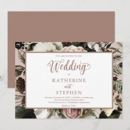 Boho Dusty Pink Floral Bouquet Wedding Invitation Kaart