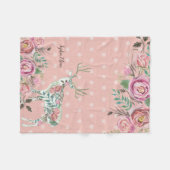 BOHO Dusty Pink Floral Deer Antler Baby Girl Naam Fleece Deken (Voorkant (Horizontaal))