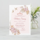 Boho Dusty Pink Floral Mexican Quinceañera Kaart (Staand voorkant)