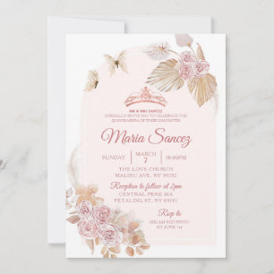 Boho Dusty Pink Floral Mexican Quinceañera Kaart