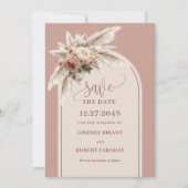 Boho Dusty Pink Floral Pampas Grass Save the Date Kaart (Voorkant)
