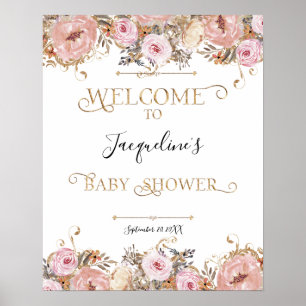 BOHO Dusty Pink Floral Waterverf Girl Baby shower Poster