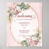 Boho Dusty Pink Flowers Gold Glitter Welcome Sign Poster (Voorkant)