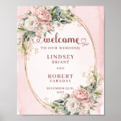Boho Dusty Pink Flowers Gold Glitter Welcome Sign Poster (Voorkant)