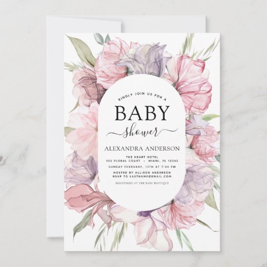 Boho Dusty Pink Paars Baby shower Uitnodiging (Voorkant)