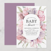 Boho Dusty Pink Paars Baby shower Uitnodiging (Voorkant / Achterkant)