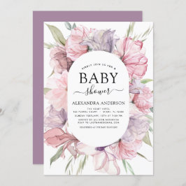 Boho Dusty Pink Paars Baby shower Uitnodiging