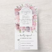 Boho Dusty Pink Paars Weddenschap All In One Uitnodiging (Binnen)