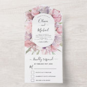 Boho Dusty Pink Paars Wedding RSVP All In One Uitnodiging (Binnen)