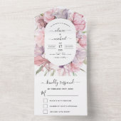 Boho Dusty Pink Paars Wedding RSVP All In One Uitnodiging (Binnen)