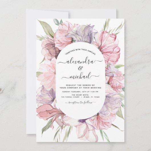 Boho Dusty Pink Paarse Wedding Uitnodiging (Voorkant)