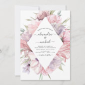 Boho Dusty Pink Paarse Wedding Uitnodiging (Voorkant)